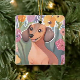 Dachshund Pup | Watercolor Hond Huisdier Keramisch Ornament