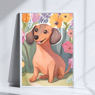 Dachshund Pup Watercolor Hond Huisdier Kunst Poster