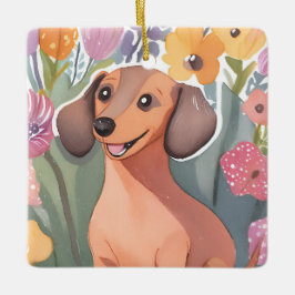 Dachshund Pup | Waterverf Hondenhuisdier Keramisch Ornament