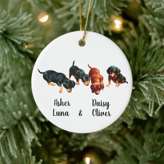 Dachshund Puppies Doxie Weiner Worsthonden Retro Keramisch Ornament (Boom)