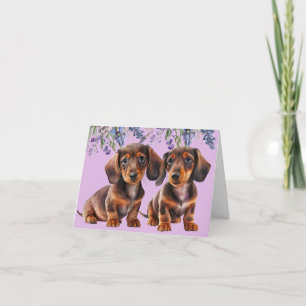 Dachshund Puppies Floral Blank Wenskaart Kaart