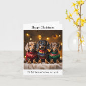 Dachshund Puppies Kerst Kaart (Gele Bloem)
