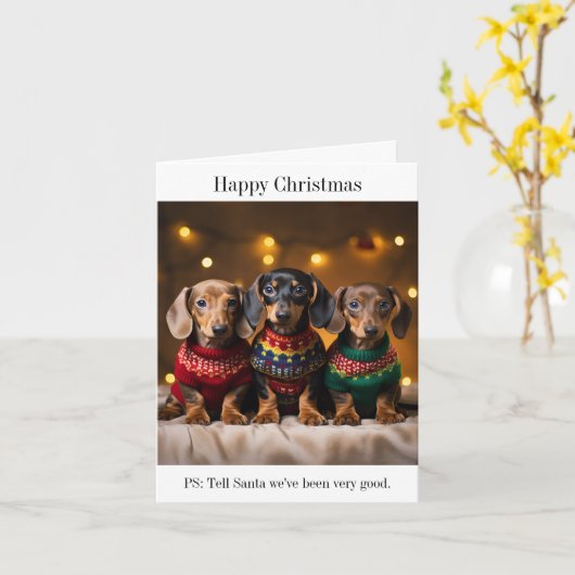 Dachshund Puppies Kerst Kaart (Gele Bloem)