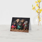 Dachshund Puppies Kerst Kaart (Gele Bloem)