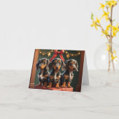 Dachshund Puppies Kerstkaart Kaart (Gele Bloem)