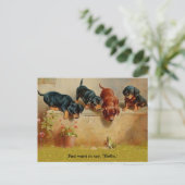 Dachshund-Puppies, kikker, Hallo alt  kunstblauw Briefkaart (Staand voorkant)