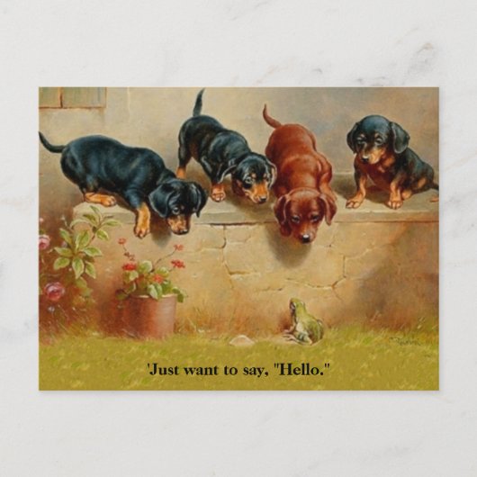 Dachshund-Puppies, kikker, Hallo alt  kunstblauw Briefkaart (Voorkant)