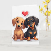 Dachshund Puppies Liefde Kaart (Gele Bloem)