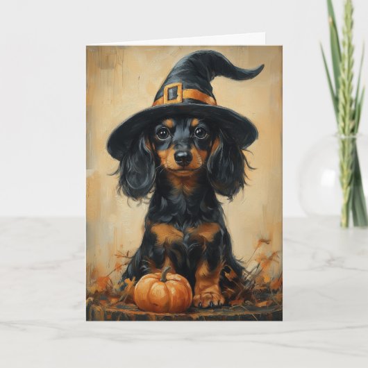 Dachshund Puppiewitch Feestdagen Kaart (Voorkant)