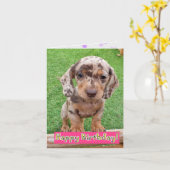 Dachshund Puppy Birthday Kaart (Gele Bloem)
