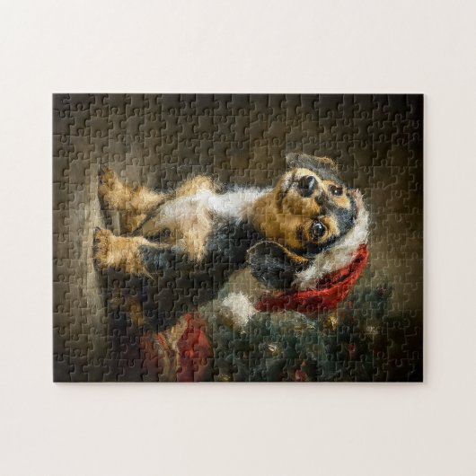 Dachshund Puppy Christmas Painting Legpuzzel (Horizontaal)