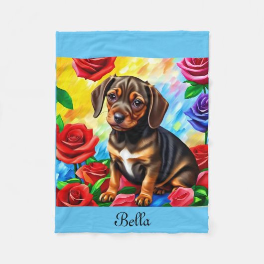Dachshund Puppy colorful Fleece Blanket aanpassen Deken (Voorkant)