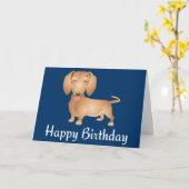 Dachshund Puppy Dog Happy Birthday Blue Card Kaart (Gele Bloem)