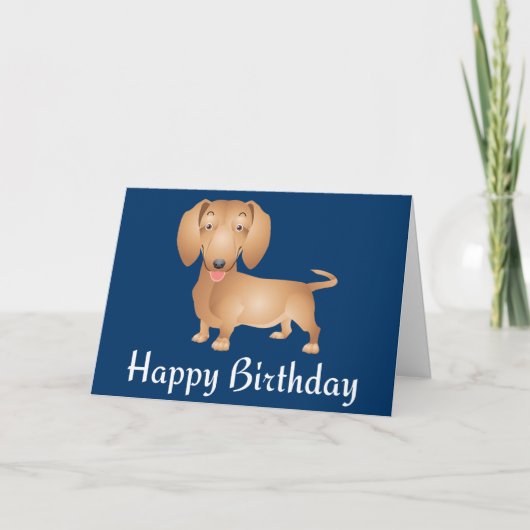 Dachshund Puppy Dog Happy Birthday Blue Card Kaart (Voorkant)