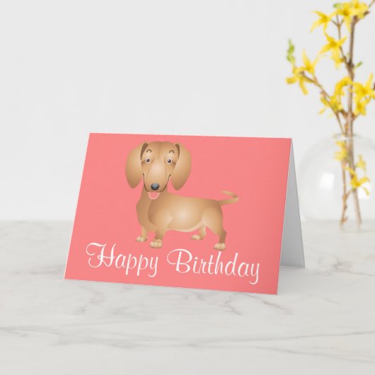 Dachshund Puppy  Dog Happy Birthday Pink Card Kaart (Gele Bloem)