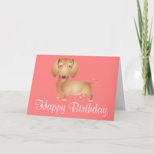 Dachshund Puppy  Dog Happy Birthday Pink Card Kaart (Voorkant)