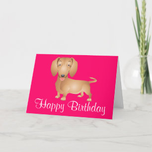 Dachshund Puppy Dog Happy Birthday Roze Card Kaart
