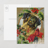 Dachshund Puppy Dog met Holly Feestdagenkaart (Voorkant / Achterkant)