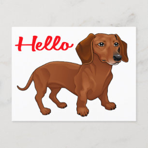 Dachshund Puppy Dog - Rood Hallo, denken aan jou Briefkaart