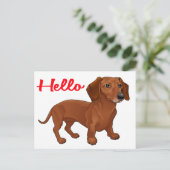 Dachshund Puppy Dog - Rood Hallo, denken aan jou Briefkaart (Staand voorkant)