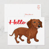 Dachshund Puppy Dog - Rood Hallo, denken aan jou Briefkaart (Voorkant / Achterkant)