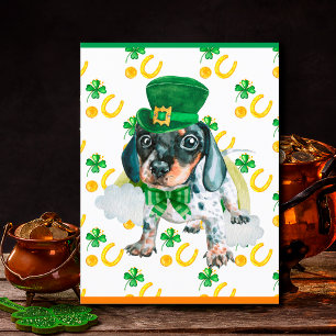 Dachshund Puppy Dog Shamrock St. Patricks Day Feestdagenkaart