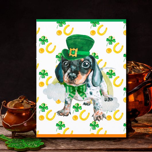 Dachshund Puppy Dog Shamrock St. Patricks Day Feestdagenkaart
