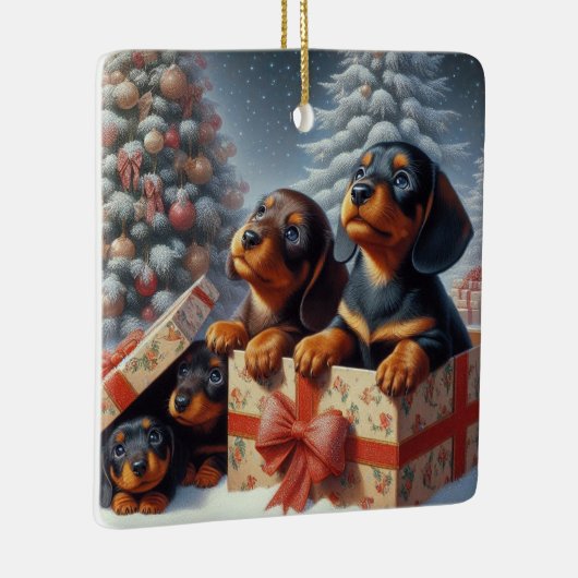 Dachshund Puppy Gepersonaliseerde Keramische Boom  Keramisch Ornament (Rechts)