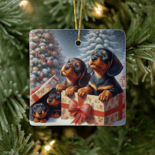 Dachshund Puppy Gepersonaliseerde Keramische Boom  Keramisch Ornament (Boom)