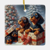 Dachshund Puppy Gepersonaliseerde Keramische Boom  Keramisch Ornament (Voorkant)