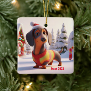 Dachshund Puppy Gepersonaliseerde Keramische Boom  Keramisch Ornament