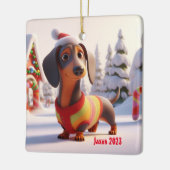 Dachshund Puppy Gepersonaliseerde Keramische Boom  Keramisch Ornament (Links)