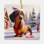 Dachshund Puppy Gepersonaliseerde Keramische Boom  Keramisch Ornament (Voorkant)
