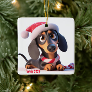 Dachshund Puppy Gepersonaliseerde Keramische Boom  Keramisch Ornament