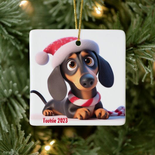 Dachshund Puppy Gepersonaliseerde Keramische Boom  Keramisch Ornament (Boom)