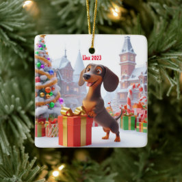 Dachshund Puppy Gepersonaliseerde Keramische Boom  Keramisch Ornament