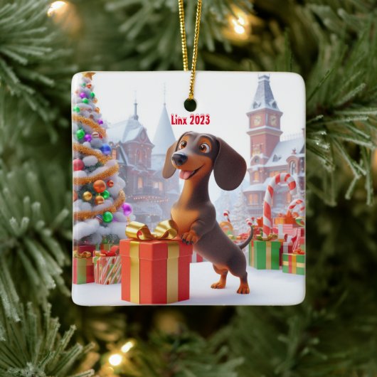 Dachshund Puppy Gepersonaliseerde Keramische Boom  Keramisch Ornament (Boom)