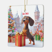 Dachshund Puppy Gepersonaliseerde Keramische Boom  Keramisch Ornament (Links)
