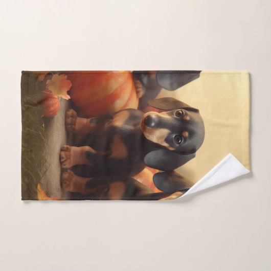 Dachshund Puppy Herfst Delight Pompoen Bad Handdoek (Handdoek)