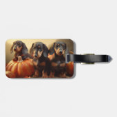 Dachshund Puppy Herfst Delight Pompoen Bagagelabel (Achterkant horizontaal)