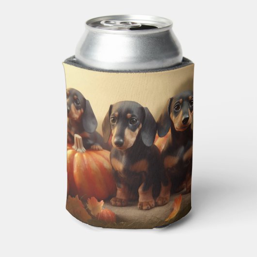 Dachshund Puppy Herfst Delight Pompoen Blikjeskoeler (Blikje Achterkant)
