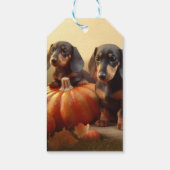 Dachshund Puppy Herfst Delight Pompoen Cadeaulabel (Achterkant)