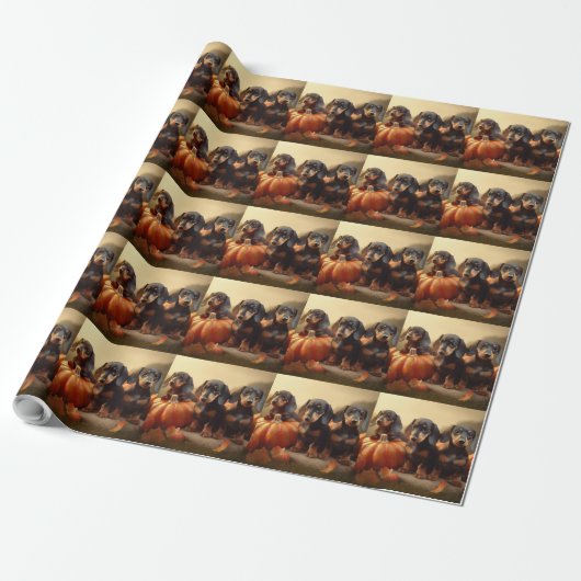 Dachshund Puppy Herfst Delight Pompoen Cadeaupapier (Uitgerold)