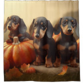 Dachshund Puppy Herfst Delight Pompoen Douchegordijn (Voorkant)