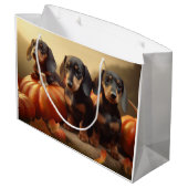 Dachshund Puppy Herfst Delight Pompoen Groot Cadeauzakje (Achterkant Gekanteld)
