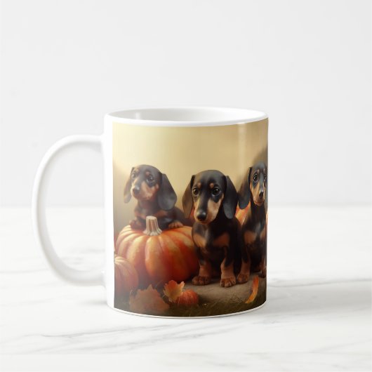Dachshund Puppy Herfst Delight Pompoen Koffiemok (Links)