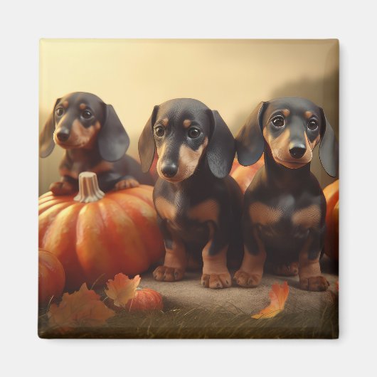 Dachshund Puppy Herfst Delight Pompoen Magneet (Voorkant)