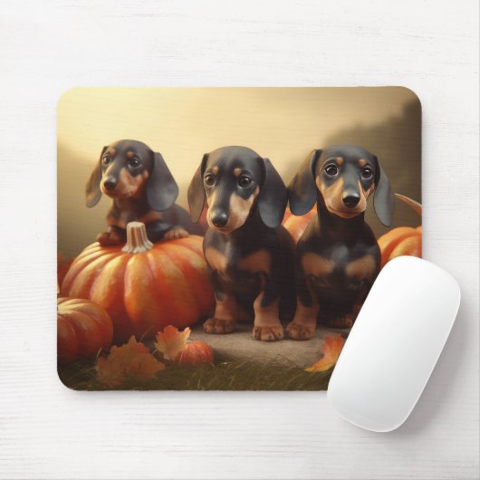 Dachshund Puppy Herfst Delight Pompoen Muismat (Met muis)