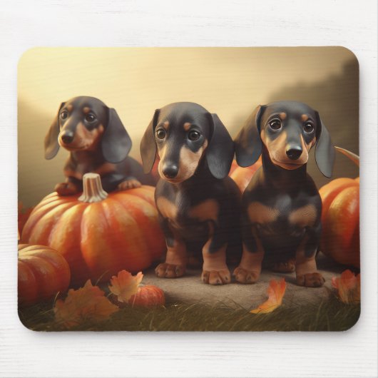 Dachshund Puppy Herfst Delight Pompoen Muismat (Voorkant)