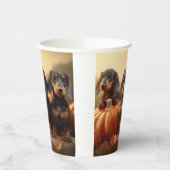 Dachshund Puppy Herfst Delight Pompoen Papieren Bekers (Links)